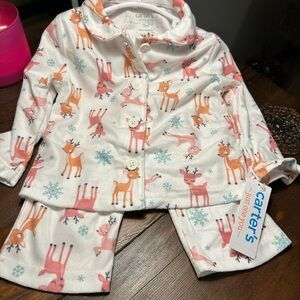 Carter's White and Pink Deer Print Kids Pajamas NWT